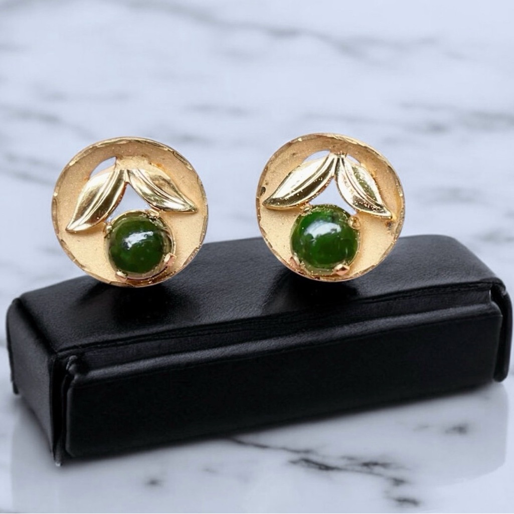 Vintage Gold Filled Jade Earrings